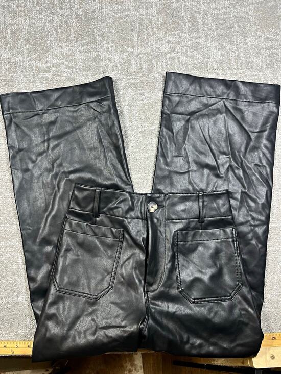 Maeve Pants - Maeve The Colette Womens 26 Black Faux Leather High Rise Wide Leg Pants